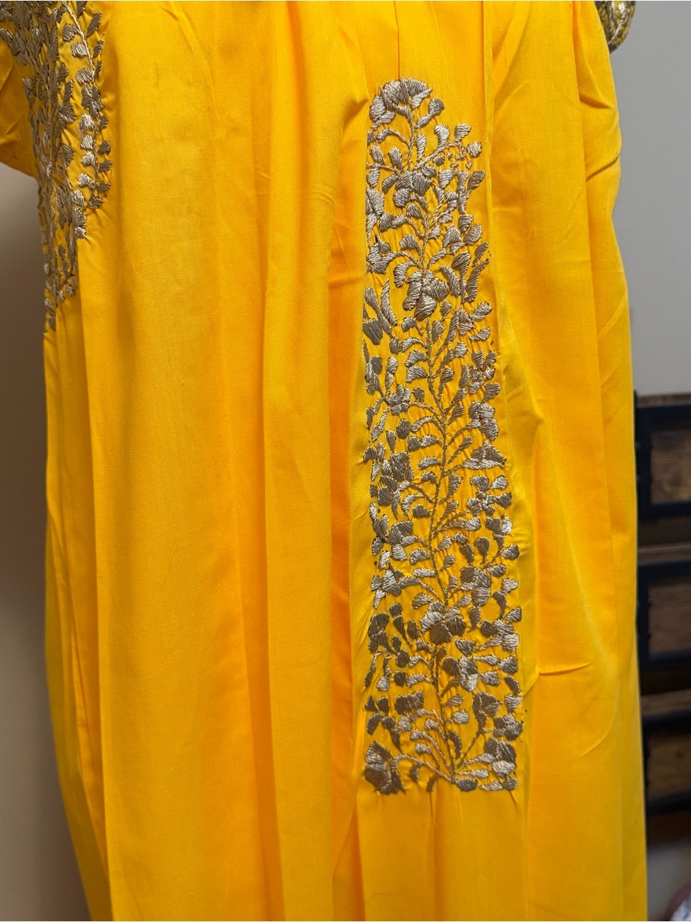 Authentic San Antonino Hand Embroidered Silk Traditional Mexican Maxi Dress - Picture 5 of 13